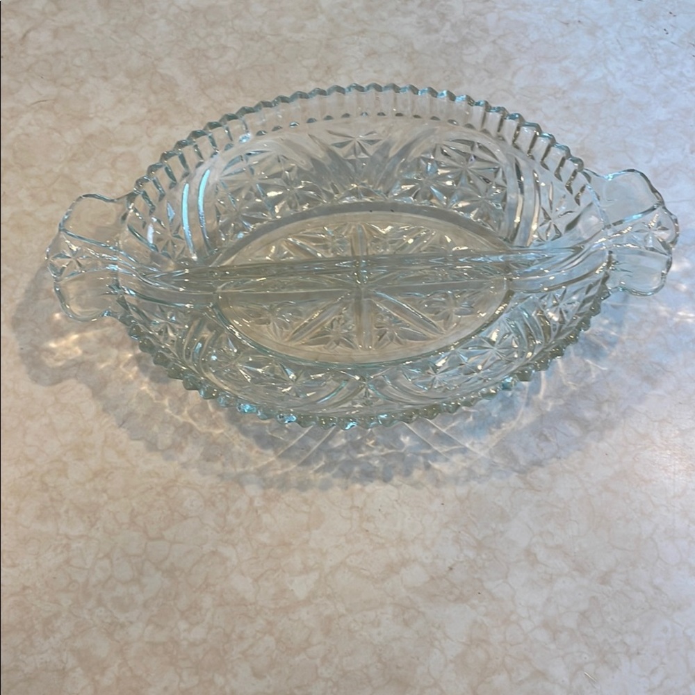 Vintage Anchor Hocking Stars & Bars Relish Dish, Pressed Glass, 1950’s